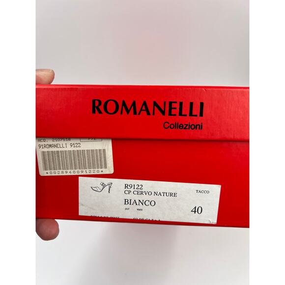 Romanelli Collezioni Size 9.5 Strap White Sandal w/Silver Heel Rhinestone Buckle - Picture 12 of 12